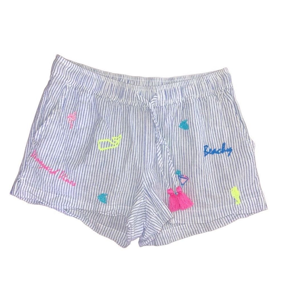 Vineyard Vines Size XS Embroidered Blue and White Striped Pajama Shorts - Picture 1 of 4